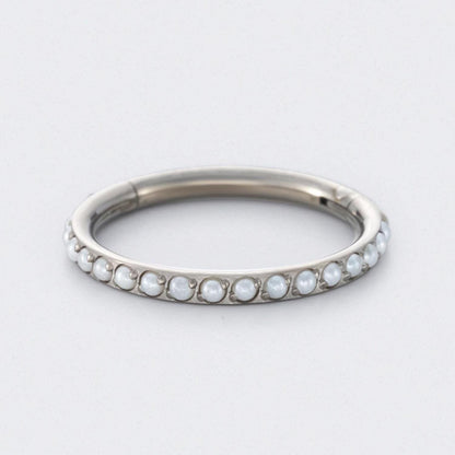 Hinged Segment Ring Side Facing Pearl in Silver - Titanium