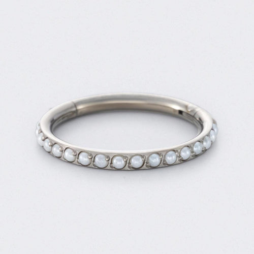 Hinged Segment Ring Side Facing Pearl in Silver - Titanium
