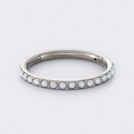 Hinged Segment Ring Side Facing Pearl in Silver - Titanium