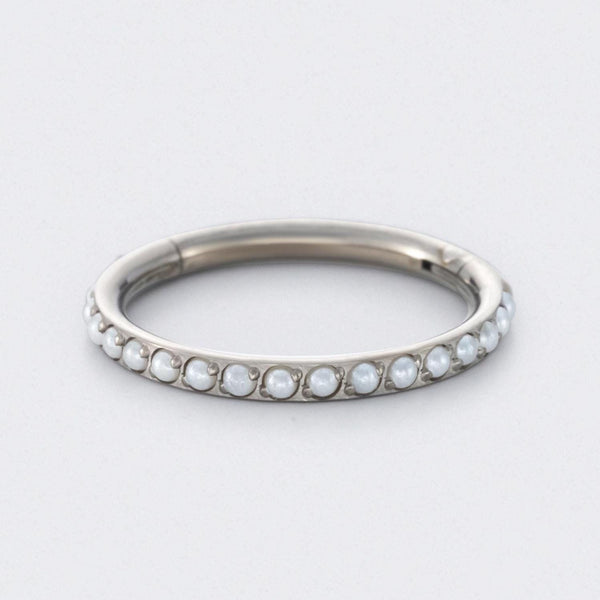 Hinged Segment Ring Side Facing Pearl in Silver - Titanium