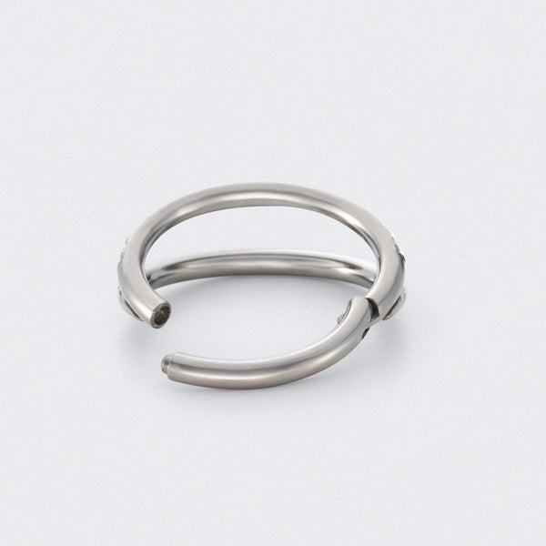Hinged Segment Ring Double Stack Pearl Faced in Silver - Titanium
