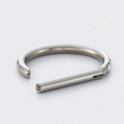 Hinged Segment Ring D Shape Half Side Pearl Paved in Silver - Titanium