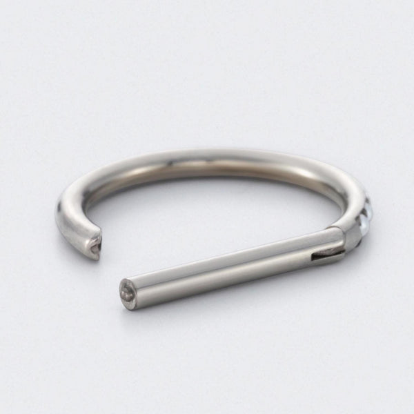 Hinged Segment Ring D Shape Half Side Pearl Paved in Silver - Titanium