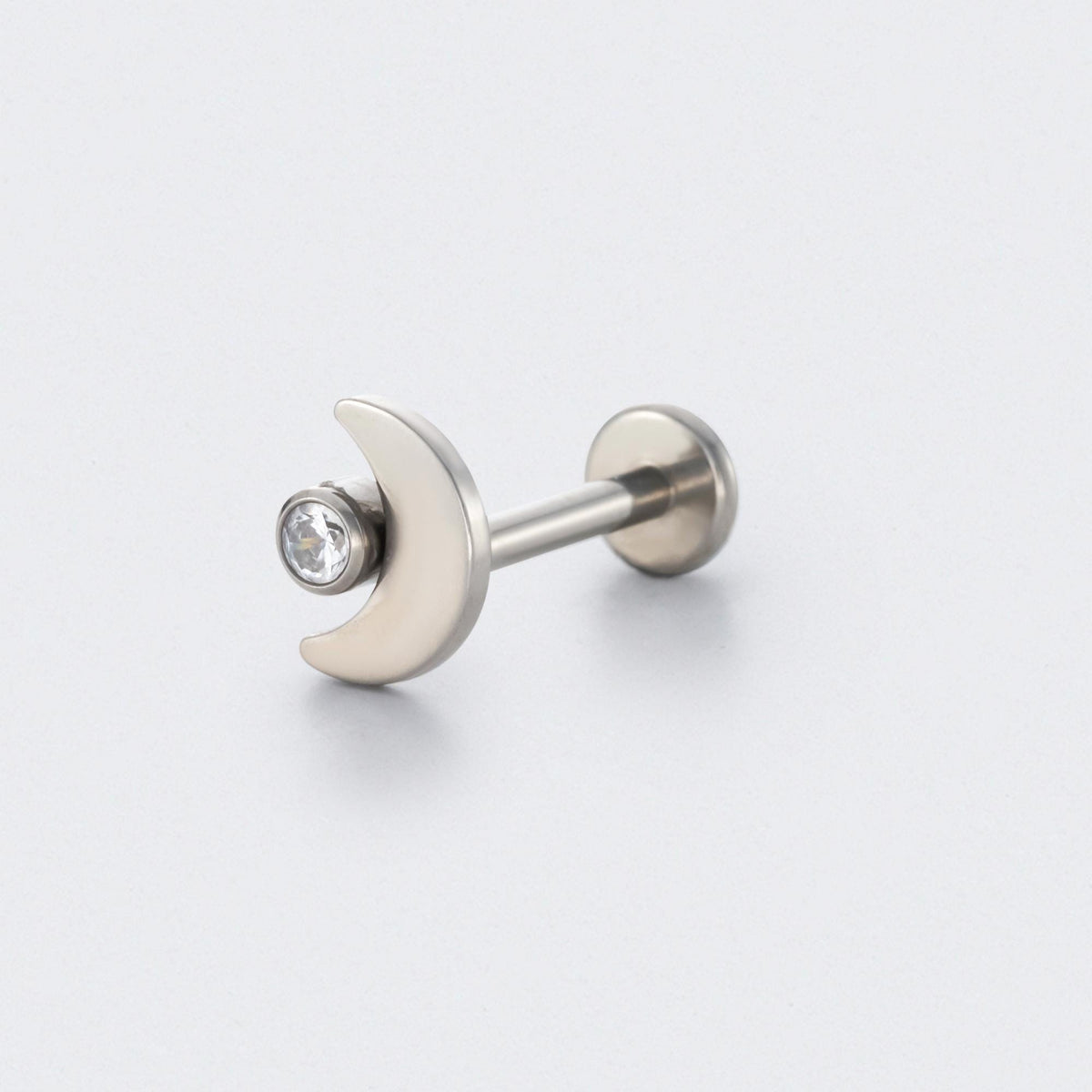 Moon Shape with CZ Labret in Silver - Titanium