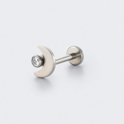 Moon Shape with CZ Labret in Silver - Titanium