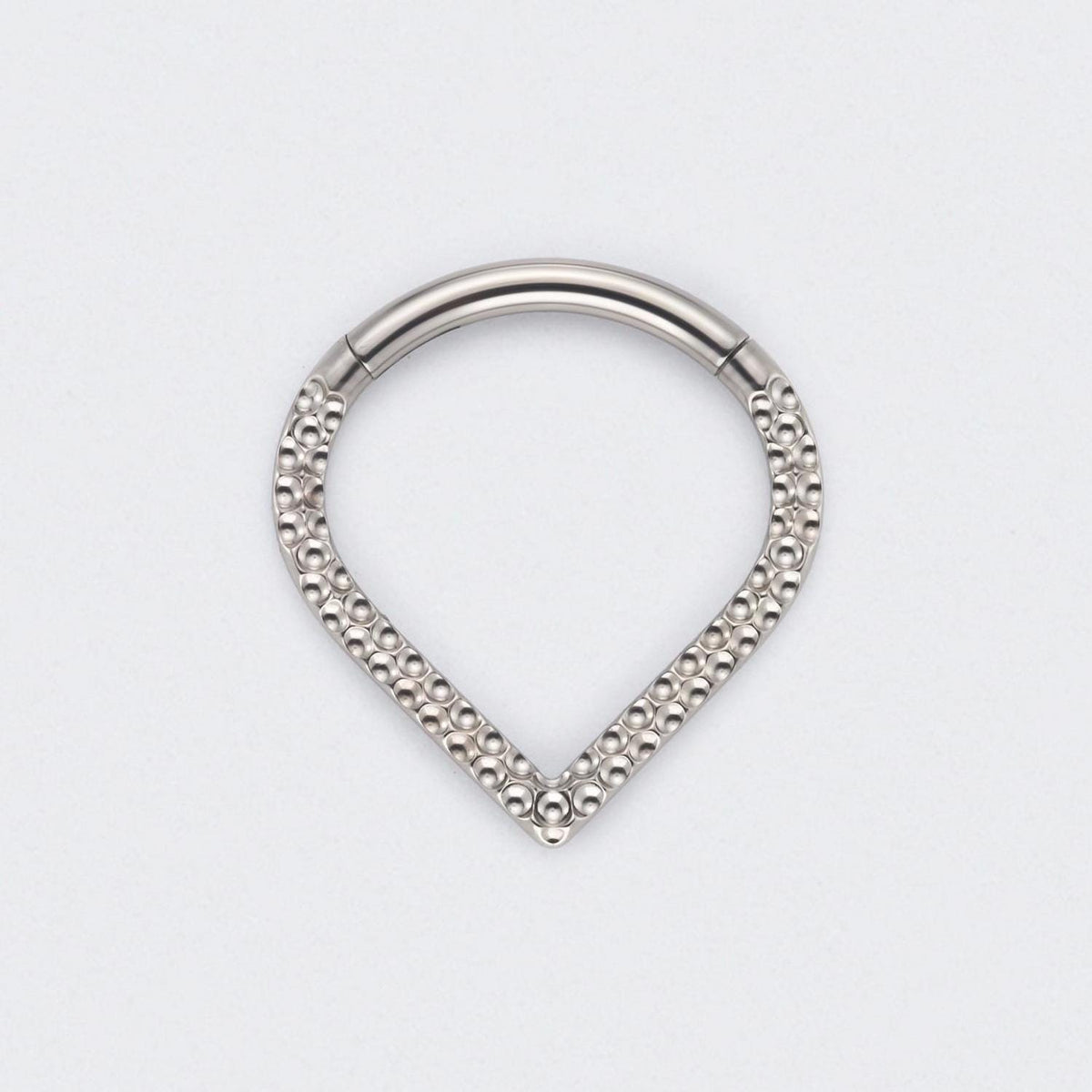 V Shape Front Face Bump Cut Segment Hoop in Silver - Titanium