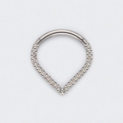 V Shape Front Face Bump Cut Segment Hoop in Silver - Titanium
