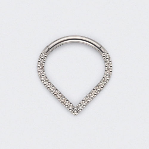 V Shape Front Face Bump Cut Segment Hoop in Silver - Titanium