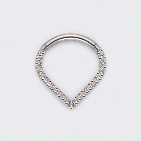 V Shape Front Face Bump Cut Segment Hoop in Silver - Titanium
