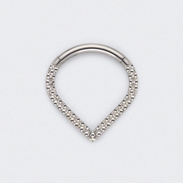 V Shape Front Face Bump Cut Segment Hoop in Silver - Titanium