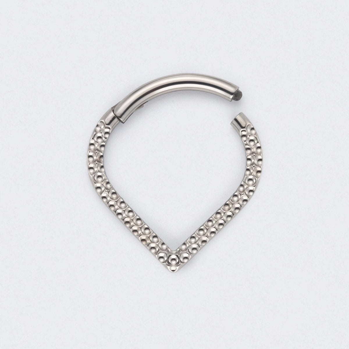 V Shape Front Face Bump Cut Segment Hoop in Silver - Titanium
