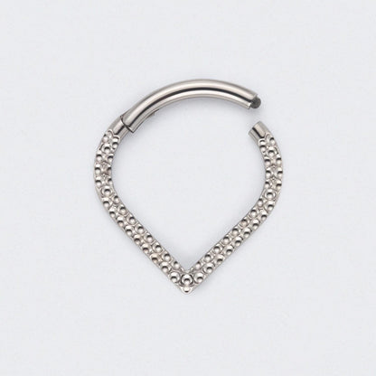 V Shape Front Face Bump Cut Segment Hoop in Silver - Titanium