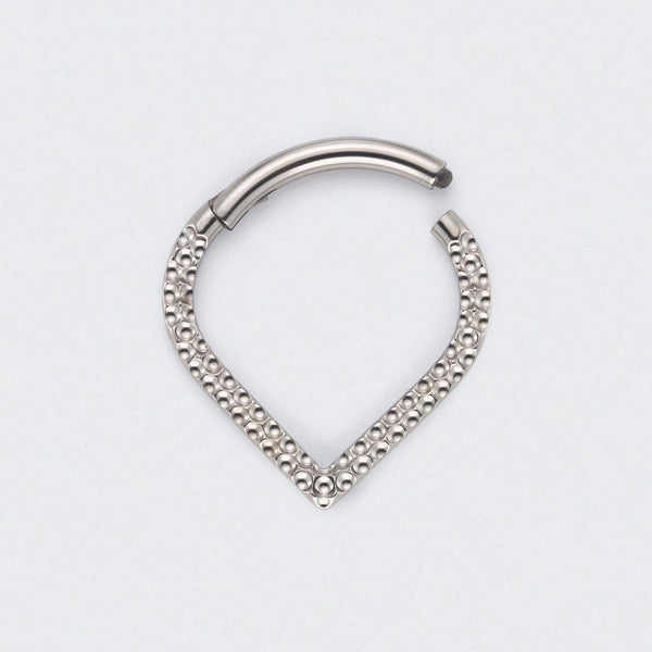 V Shape Front Face Bump Cut Segment Hoop in Silver - Titanium