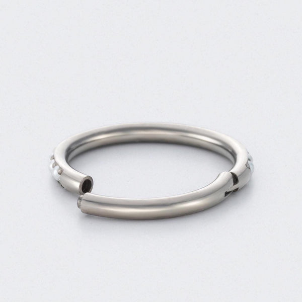 Hinged Segment Ring Side Facing Pearl in Silver - Titanium