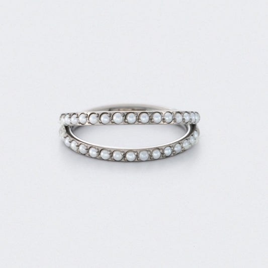 Hinged Segment Ring Double Stack Pearl Faced in Silver - Titanium