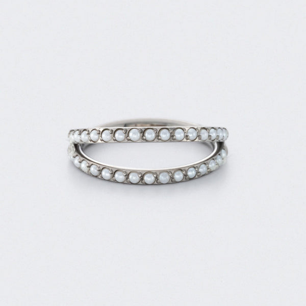 Hinged Segment Ring Double Stack Pearl Faced in Silver - Titanium